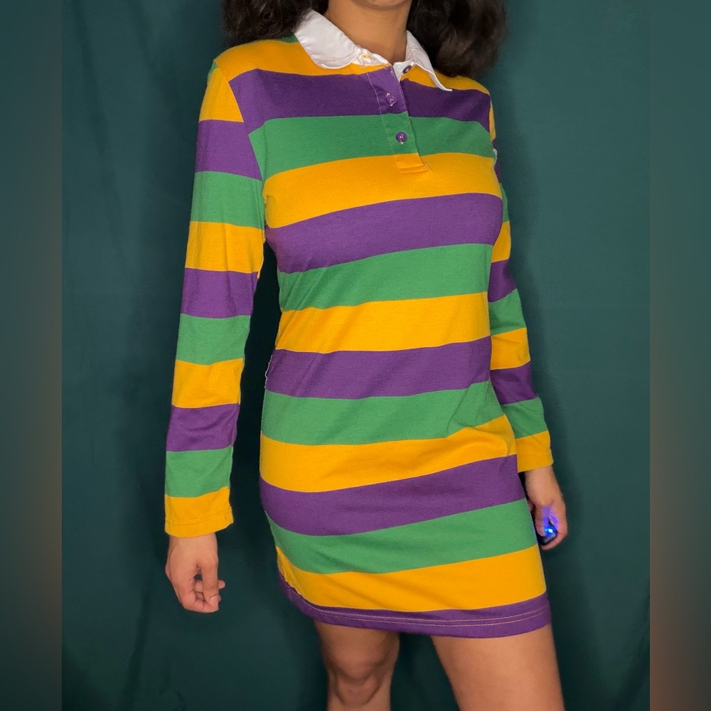 Mardi Gras Collared Long Sleeve Mini Dress